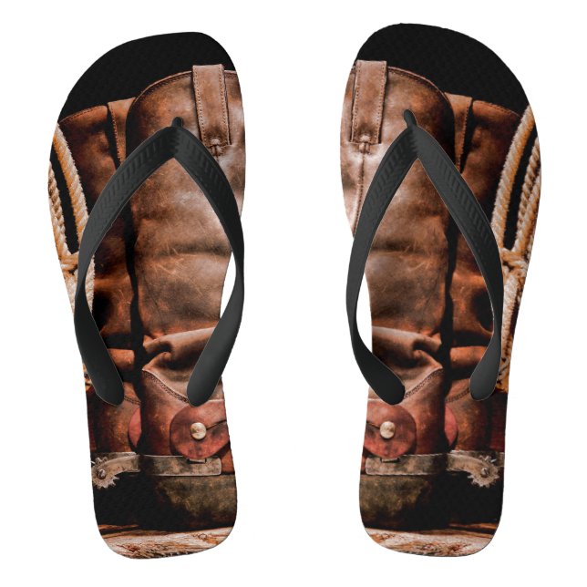 Flipflop Sandals Cowboy Boots Barn Wood Rustic Cou (Footbed)