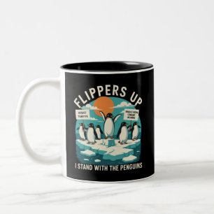 Flippers Up I Stand With Penguins Funny Resist  Two-Tone Coffee Mug
