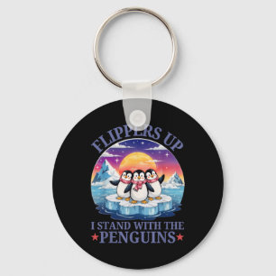 Flippers Up I Stand With The Penguins Funny Pengui Key Ring
