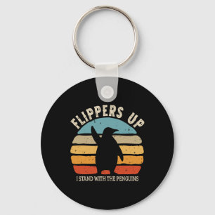 Flippers Up I Stand With The Penguins Retro Sunset Key Ring