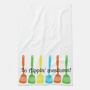 Flippin' awesome bright kitchen gadgets/flippers tea towel