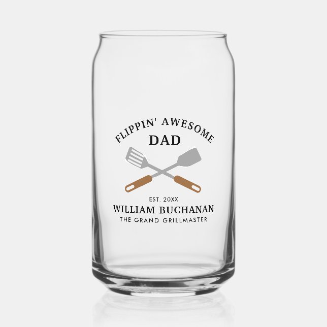 Flippin Awesome Dad BBQ Father Personalised Can Glass (Front)