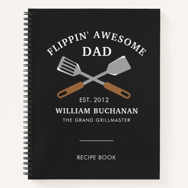 Flippin Awesome Dad BBQ Father Personalised Recipe Notebook (Front)