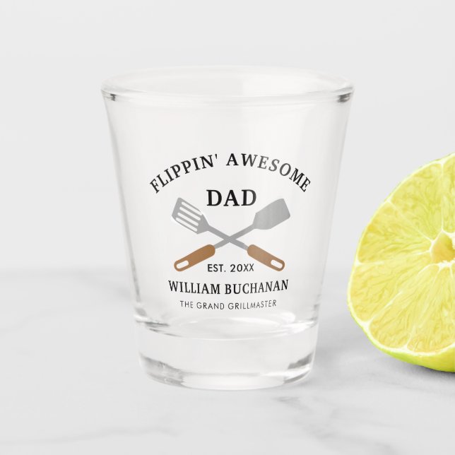 Flippin Awesome Dad BBQ Father Personalised Shot Glass (Front)