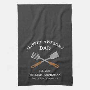 Flippin Awesome Dad BBQ Father Personalised Tea Towel