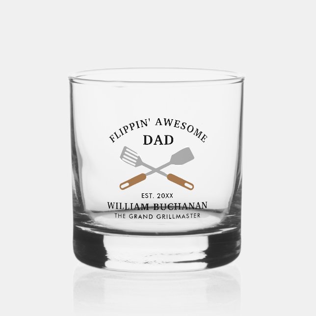 Flippin Awesome Dad BBQ Father Personalised Whiskey Glass (Front)