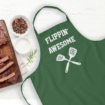 Flippin Awesome Funny Hunter Green Grilling Apron<br><div class="desc">The perfect apron for the chef whose spatula skills are beyond compare, whether flipping burgers on the grill or pancakes on the griddle. Two crossed spatulas appear silhouetted in white under the words "Flippin' Awesome" in white capital letters on a hunter green background. The perfect way to show your appreciation...</div>