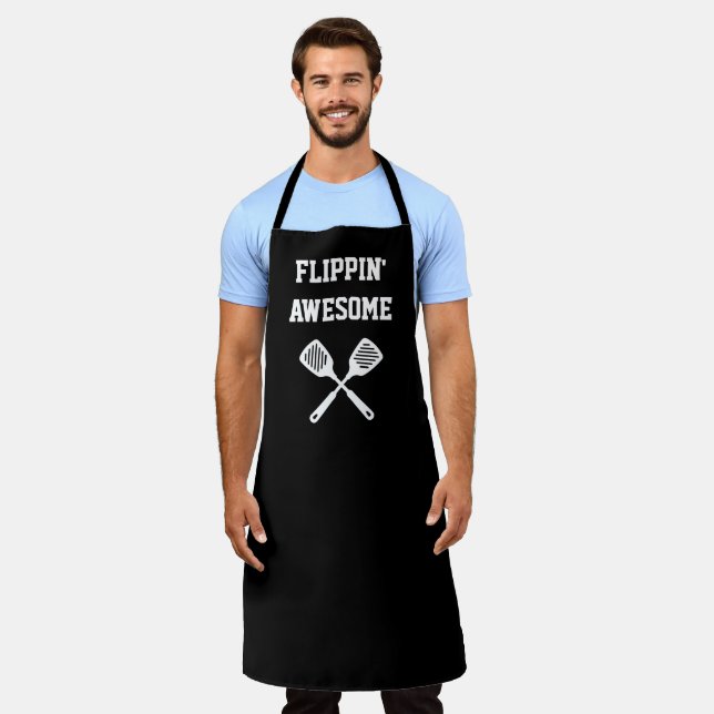 Flippin Awesome Spatula Funny Black Grilling Apron (Worn)