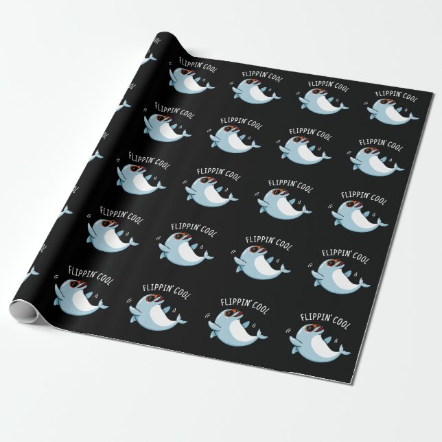 Flippin Cool Funny Dolphin Pun Dark BG Wrapping Paper (Unrolled)