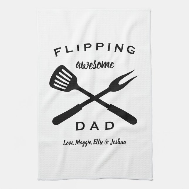 Flipping Awesome Dad | Gift Dad Men | Custom Name Tea Towel (Vertical)
