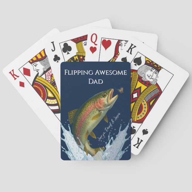Flipping Awesome Dad Rainbow Trout Fly Fishing Playing Cards (Back)