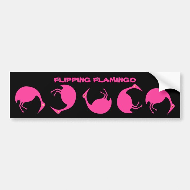 FLIPPING FLAMINGO ~TUMBLING BIRDS BUMPER STICKER (Front)