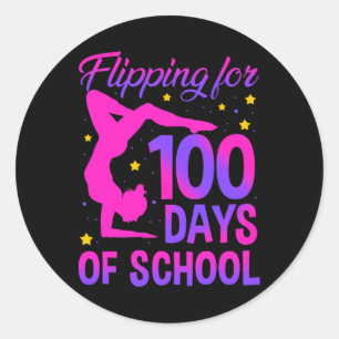 Flipping For 100 Days Of School Gymnastics Gymnast Classic Round Sticker