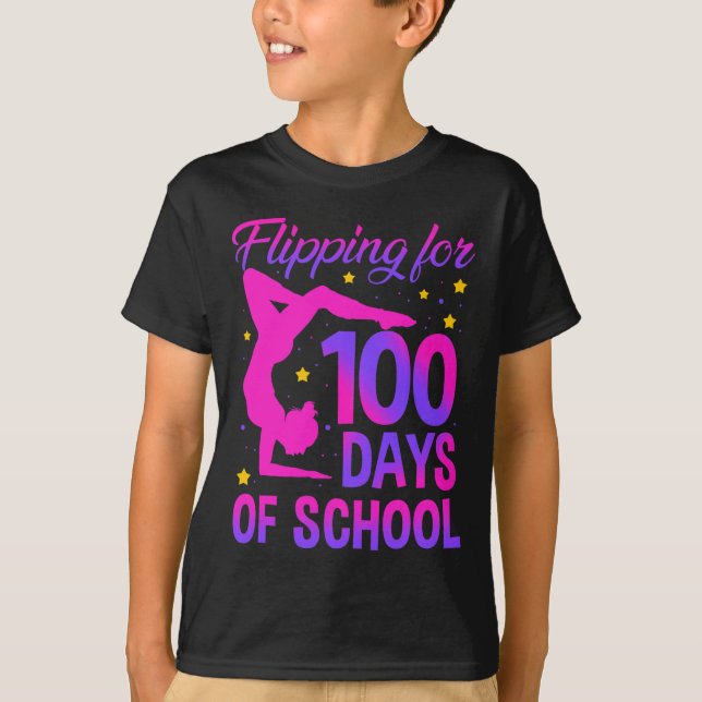 Flipping For 100 Days Of School Gymnastics Gymnast T-Shirt (Front)