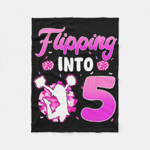 Flipping Into 5 Cheerleader 5th Birthday Girl Chee Fleece Blanket