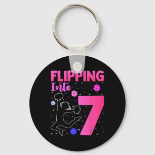 Flipping Into 7 Cheerleader 7th Birthday Girl Chee Key Ring