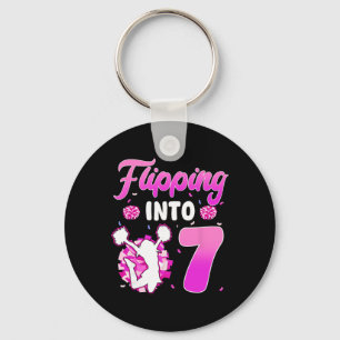 Flipping Into 7 Cheerleader 7th Birthday Girl Chee Key Ring