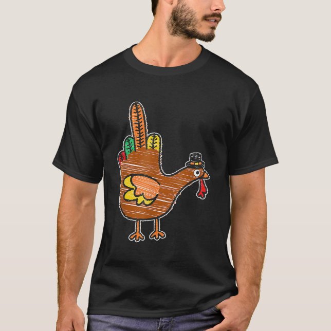 Flipping the Bird Thanksgiving Turkey Funny Drawin T-Shirt (Front)