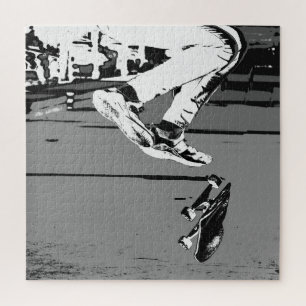 Flipping the Board - Skateboarder Round Clock Jigsaw Puzzle