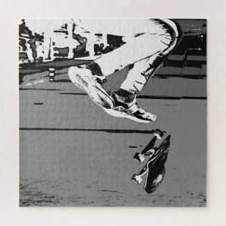 Flipping the Board - Skateboarder Round Clock Jigsaw Puzzle