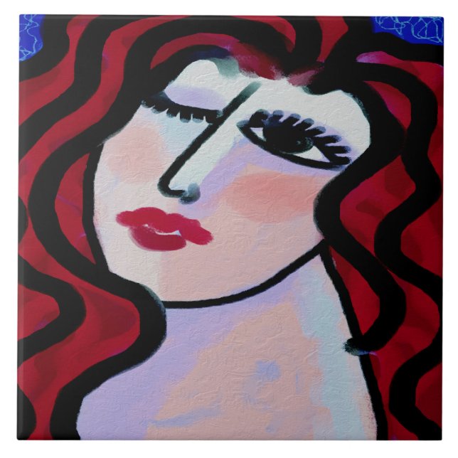 Flirt Abstract Digital Portrait of a Woman Tile (Front)