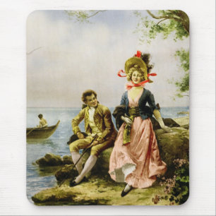 "Flirt au Bord de la Mer" by Hippolyte Lucas Mouse Mat