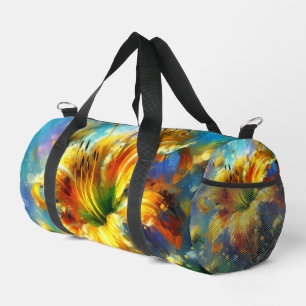 Flirtatious Yellow Daylily Flower Blue Daylilies Duffle Bag