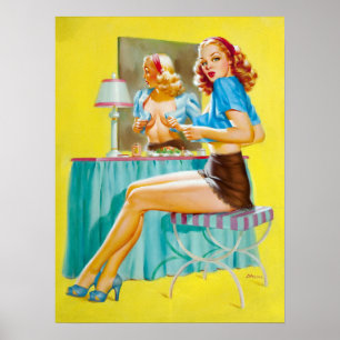 Flirting at Mirror Pin Up Poster