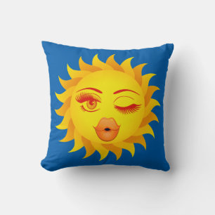 Flirting Sun Emoji, Sun Kiss, Sun Worshipers Cushion