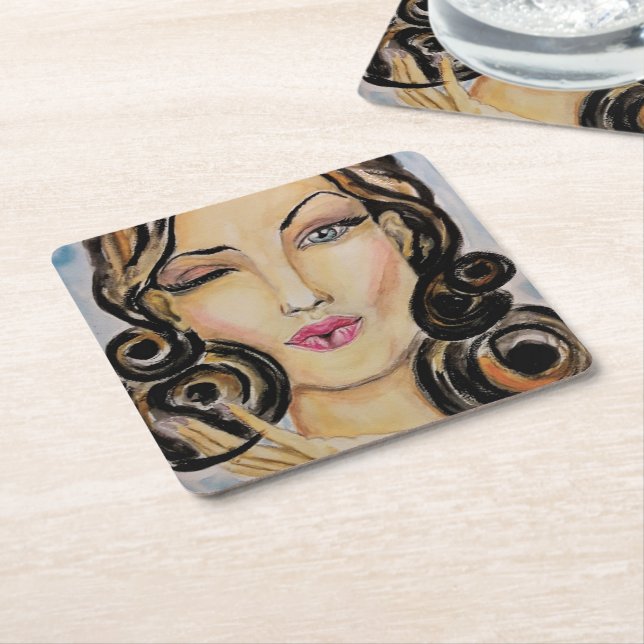 Flirting Woman Paper Coaster (Angled)