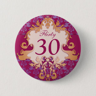 "Flirty 30" age damask elephant button/badge 6 Cm Round Badge