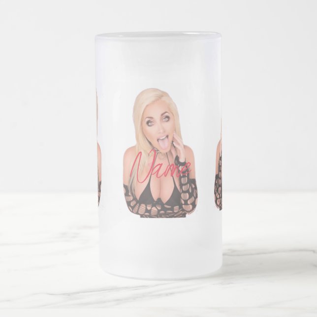 Flirty blonde Thunder_Cove Frosted Glass Beer Mug (Center)