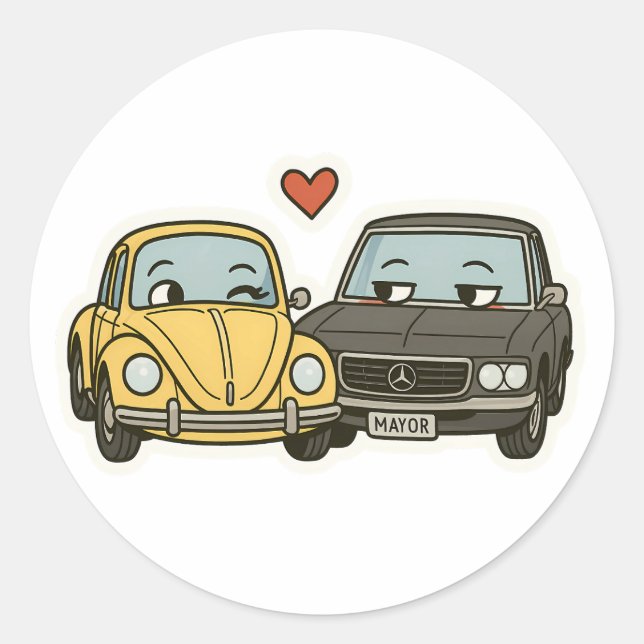 Flirty Cartoon Car Couple – Funny Sticker for Roma (Front)