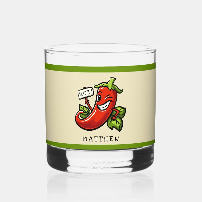 Flirty chilli personalised with name whiskey glass (Front)