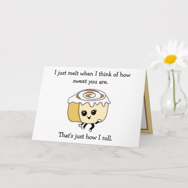 Flirty Cinnamon Roll Food Pun Romantic  Card (Small Plant)