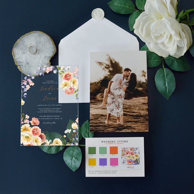 Flirty Floral Meadow | Summer Wedding Acrylic Invitations (Creator Uploaded)