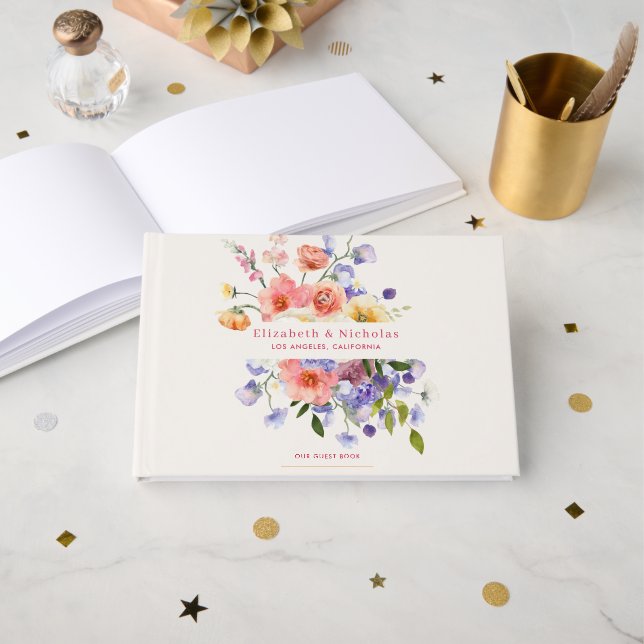 Flirty Floral Meadow | Summer Wedding Guest Book (Front Open)