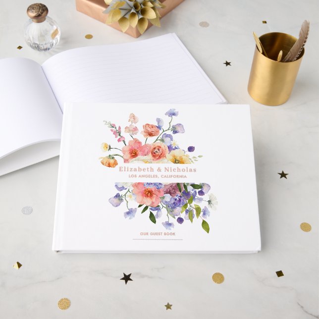 Flirty Floral Meadow | Summer Wedding Guest Book (Front Open)
