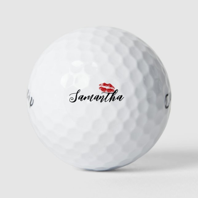 Flirty Fun Customizable Red Lip Valentine's Day Golf Balls (Front)