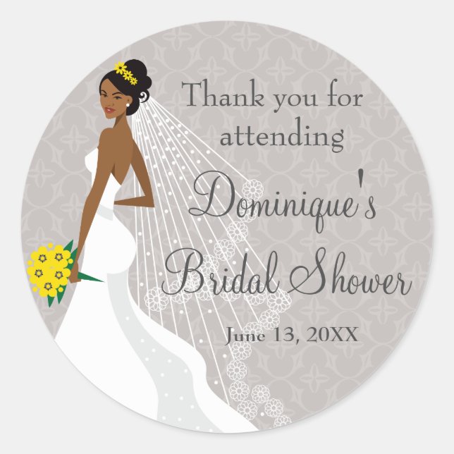 Flirty Grey Bridal Shower Thank You Classic Round Sticker (Front)