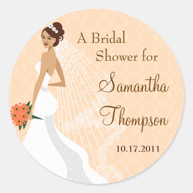 Flirty Peach Bridal Shower Sticker (Front)