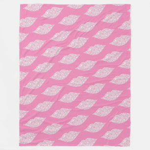 Flirty Pink White Diamond Lips Fleece Blanket
