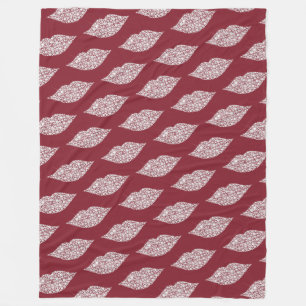 Flirty Red White Diamond Lips Fleece Blanket
