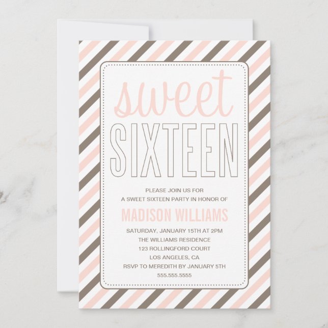 FLIRTY STRIPES SWEET SIXTEEN | BIRTHDAY INVITATION (Front)