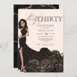 Flirty Thirty Glam Black & Rose Gold 30th Birthday Invitation<br><div class="desc">Elegant luxury design featuring soft blush and black,  with rose gold accents,  and a beautiful doll in a luxurious glamourous flowy party gown. All text is fully customisable.</div>