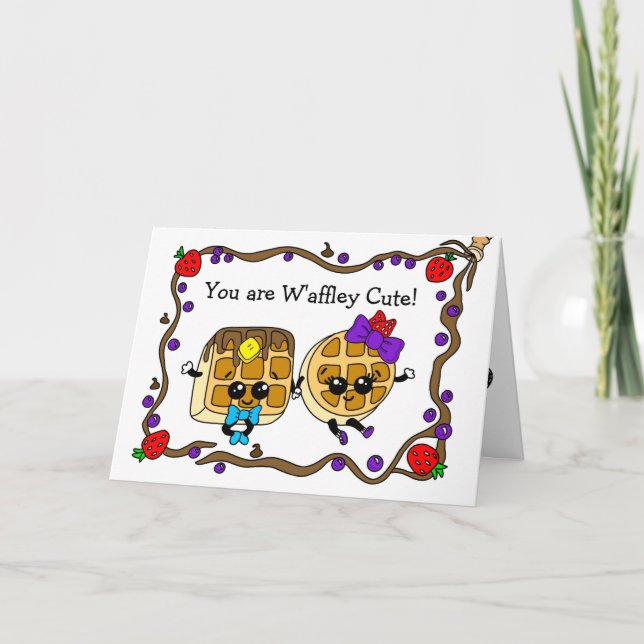 Flirty Waffle Pun I Love You Card (Front)