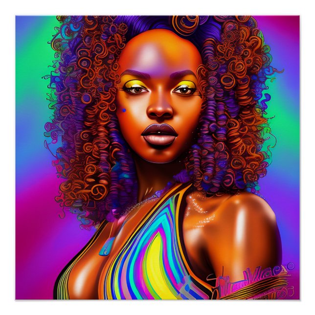 Flo Queen Rainbow Cute Hair Black Melanin Afro Poster (Front)