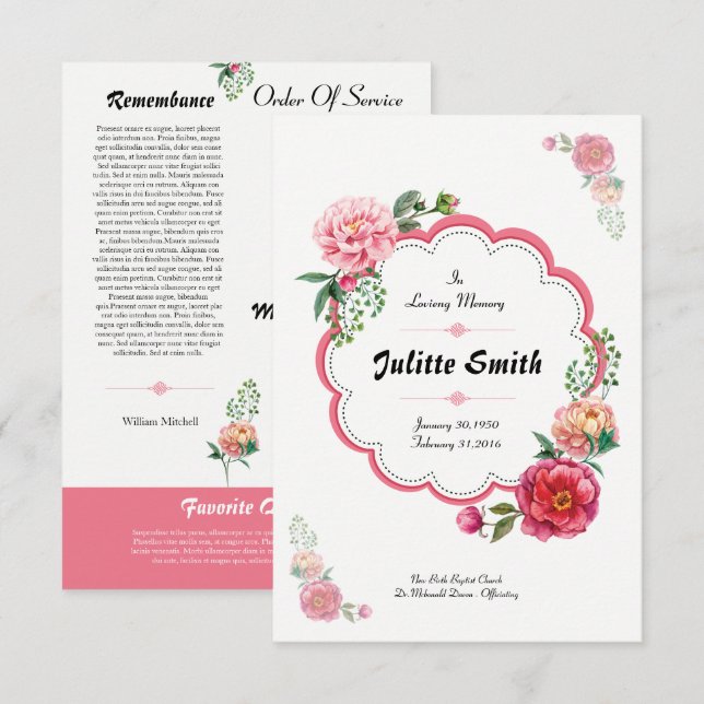 Floal Funeral Program Flyer Invitation (Front/Back)