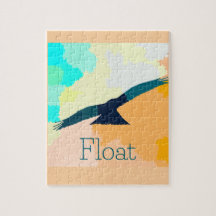 "Float" A stylised bird soaring over watercolour