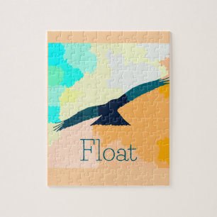 "Float" A stylised bird soaring over watercolour Jigsaw Puzzle